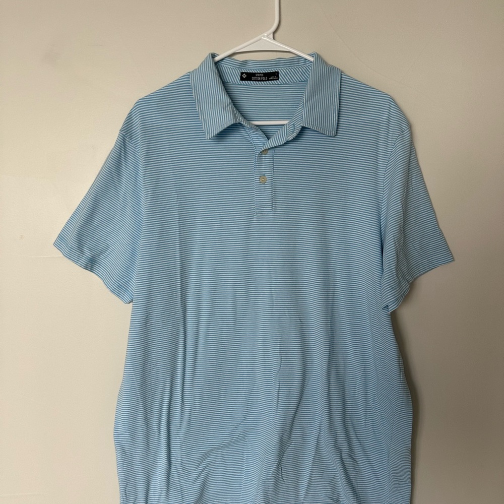 Men's Light Blue Striped Polo Shirt. Size L
